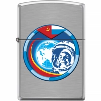 Зажигалка ZIPPO Гагарин с покрытием Brushed Chrome купить в Кургане